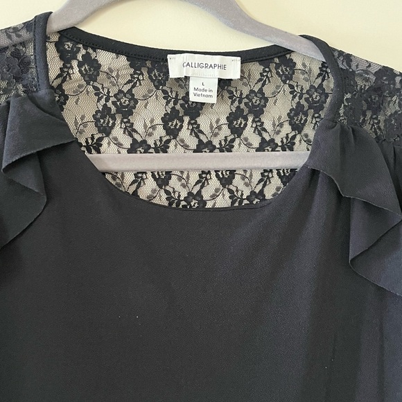 Calligraphie Brand Black with Lace Blouse women’s size Large - Picture 6 of 12